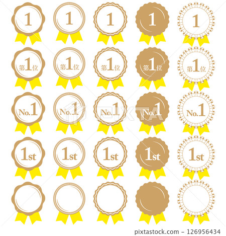 Ranking No. 1 Medal and ribbon rank icon set No.1 Yellow 126956434