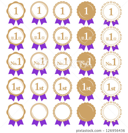 Ranking No. 1 Medal and ribbon rank icon set No.1 Purple 126956436