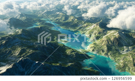 Turquoise lakes among rocky mountains 126956599
