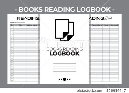 Printable Interior Pages KDP Books Reading Logbook Blank Vector Design Template 126956647