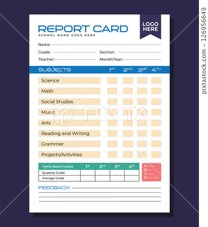 Printable Interior Pages KDP School Report Card Vector Design Template 126956649