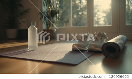 Home workout setup in morning light Home workout setup in morning light 126956663