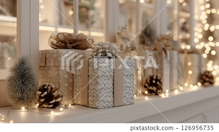 Holiday gift boxes on a cozy windowsill 126956735