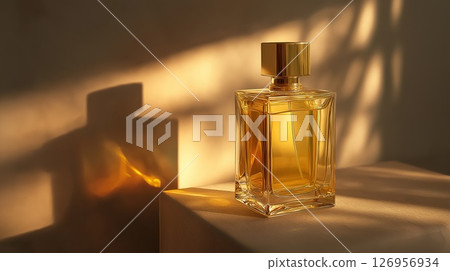 Luxurious perfume bottle in golden light 126956934