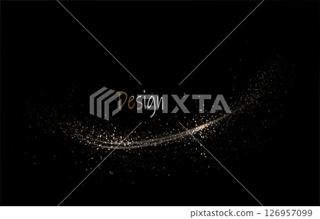 Shiny isolated design element, shiny arc with tinsel on black background 126957099