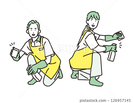 Simple illustration of a man and woman working in a housekeeping service 126957145