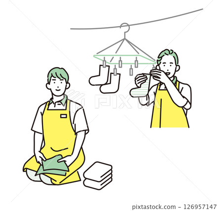 在家事服務中工作的一名男子和一名女子的簡單說明 在家事服務中工作的一名男子和一名女子的簡單說明 126957147