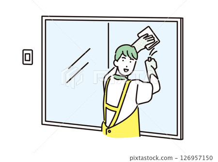 Simple illustration Housekeeping service Man wiping window Person 126957150