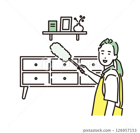 簡單插畫家事服務女人撣去灰塵人 簡單插畫家事服務女人撣去灰塵人 126957153