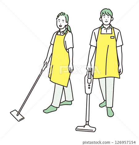 在家事服務中工作的一名男子和一名女子的簡單說明 126957154