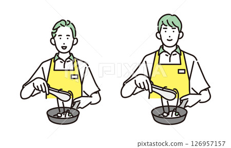 Simple illustration of a man and woman working in a housekeeping service Simple illustration of a man and woman working in a housekeeping service 126957157