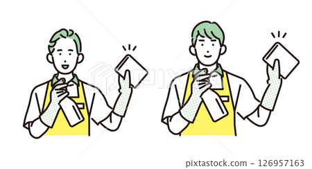 Simple illustration of a man and woman working in a housekeeping service 126957163