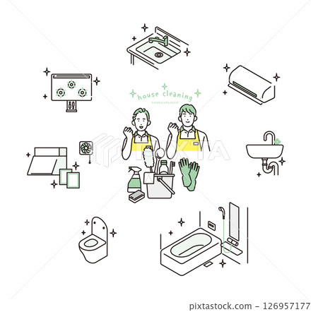 在家事服務中工作的一名男子和一名女子的簡單說明 在家事服務中工作的一名男子和一名女子的簡單說明 126957177