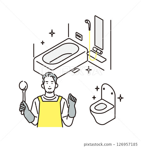 男人清潔浴室和廁所的簡單插圖 126957185