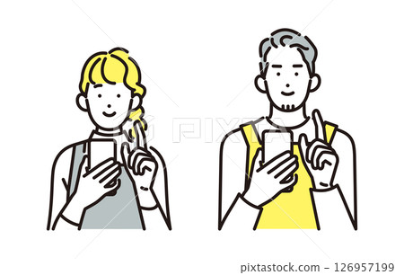 一對微笑的年輕夫婦的簡單插圖 126957199