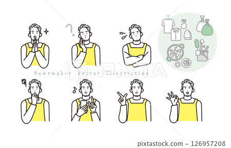 家庭主婦的面部表情和姿勢的簡單說明 - 角色集 家庭主婦的面部表情和姿勢的簡單說明 - 角色集 126957208