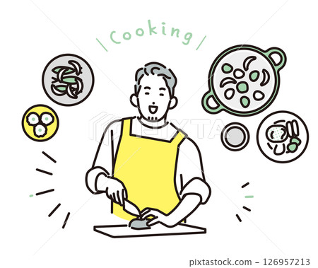 簡單說明一個微笑男人做飯 126957213