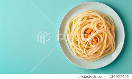 Noodle flour noodle gluten free healthy pasta vegetable ingredient on blue background 126957405
