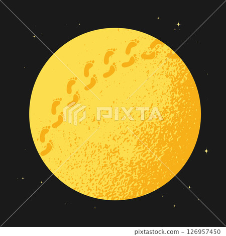 Footprints isolated on the Moon. Vector illustration Footprints isolated on the Moon. Vector illustration 126957450