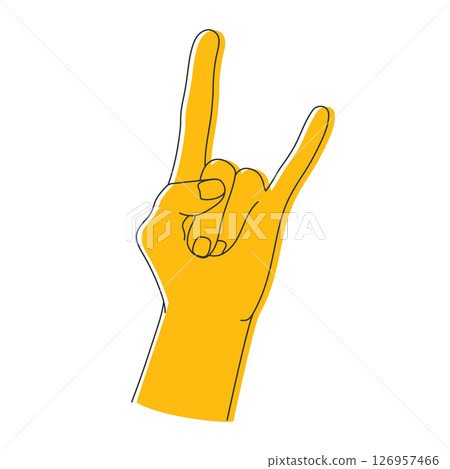 Hard rock horns sign line icon. Hand showing rock gesture outline. Vector illustration Hard rock horns sign line icon. Hand showing rock gesture outline. Vector illustration 126957466