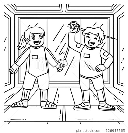 Fencing Male and Female Fencers Coloring Page Fencing Male and Female Fencers Coloring Page 126957565