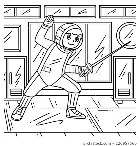 Fencing Male Fencer about to Attack Coloring Page Fencing Male Fencer about to Attack Coloring Page 126957566