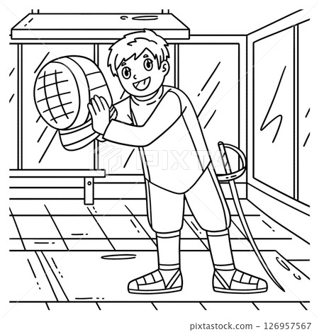 Fencing Male Fencer Putting on Mask Coloring Page Fencing Male Fencer Putting on Mask Coloring Page 126957567