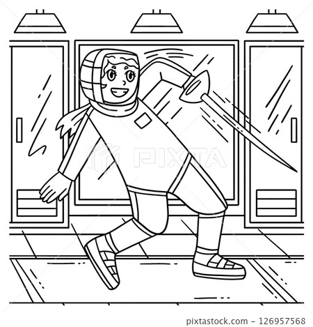 Fencing Female Fencer Disengaging Coloring Page  126957568