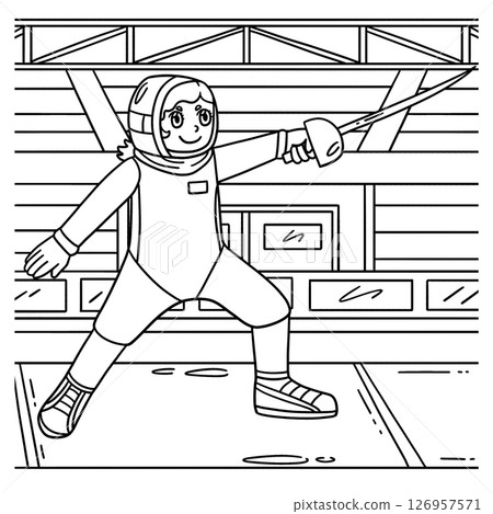 Fencing Female Fencer Lunging Coloring Page Fencing Female Fencer Lunging Coloring Page 126957571