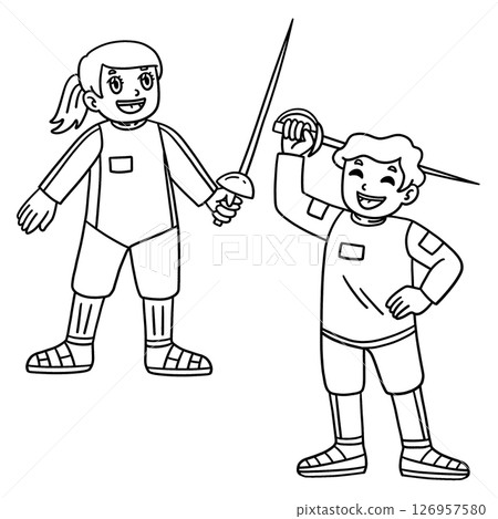 Fencing Male and Female Fencers Isolated Coloring Fencing Male and Female Fencers Isolated Coloring 126957580