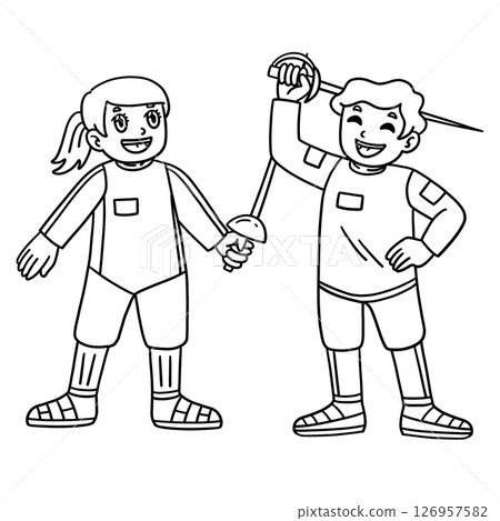 Fencing Male and Female Fencers Isolated Coloring Fencing Male and Female Fencers Isolated Coloring 126957582