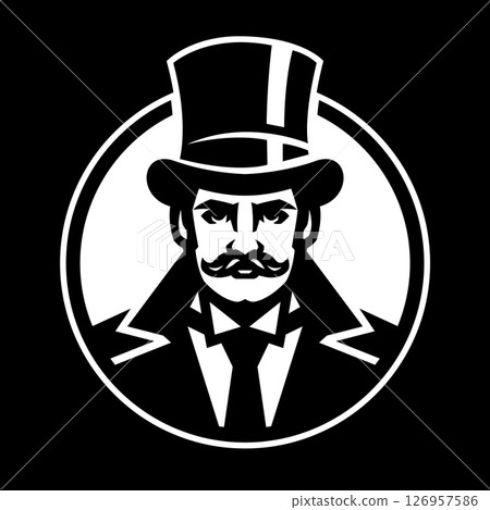 Gentleman. A man in a coat and top hat on a dark background. Gentleman. A man in a coat and top hat on a dark background. 126957586