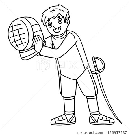 Fencing Male Fencer Putting Mask Isolated Coloring Fencing Male Fencer Putting Mask Isolated Coloring 126957587
