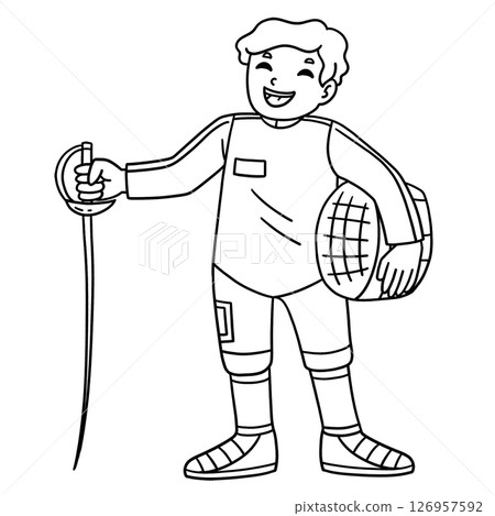 Fencing Male Fencer with Sabre and Helmet Isolated Fencing Male Fencer with Sabre and Helmet Isolated 126957592