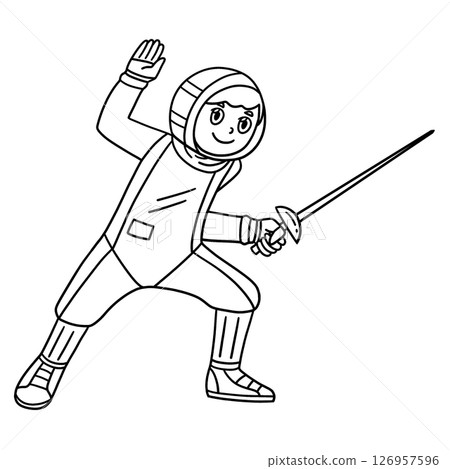 Fencing Male Fencer about to Attack Isolated Fencing Male Fencer about to Attack Isolated 126957596