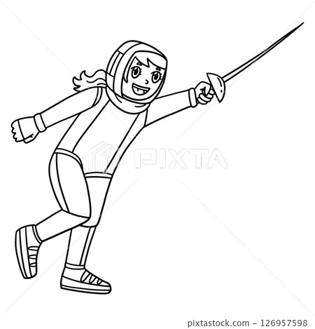 Fencing Female Fencer doing a Riposte Isolated Fencing Female Fencer doing a Riposte Isolated 126957598