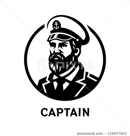 A man with a beard in a captain s uniform. The captain of the ship. A man with a beard in a captain s uniform. The captain of the ship. 126957601