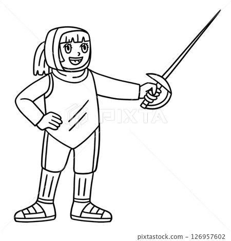Fencing Female Fencer Practicing Isolated Coloring Fencing Female Fencer Practicing Isolated Coloring 126957602