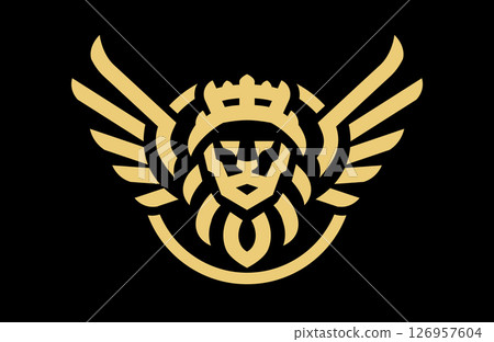 Lion with wings logo, emblem on a dark background. 126957604