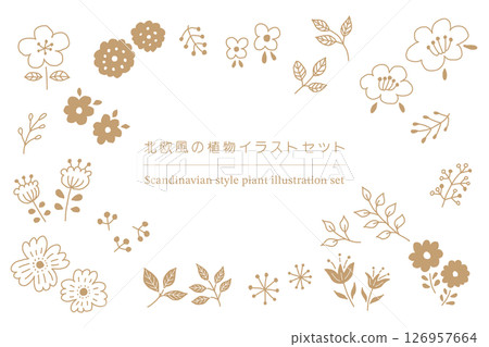 Scandinavian style plant line art set, gold 126957664