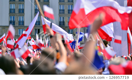 Warsaw, Poland. 25.05.2025. The Great March of Patriots by Rafal Trzaskowski. Hundreds of thousands march to show support for democracy. March in support of the presidential candidate. 126957719
