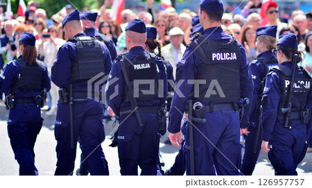 Warsaw, Poland. 25 May 2025. Police units securing demonstrations. Warsaw, Poland. 25 May 2025. Police units securing demonstrations. 126957757