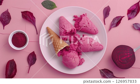Ice cream with waffle cone natural coloring sweet snack food 126957833