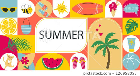 Bright colorful summer banner with beach holiday attributes 126958055