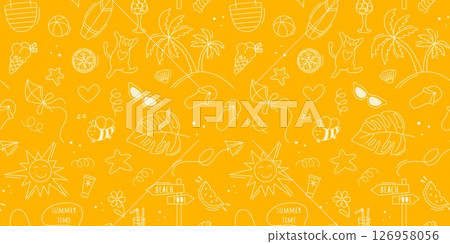 Horizontal banner with hand drawn summer holiday elements 126958056