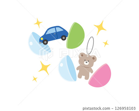 包含毛絨玩具和汽車(微型汽車)的膠囊玩具插圖/Gachagacha、Gashapon、獎品 包含毛絨玩具和汽車(微型汽車)的膠囊玩具插圖/Gachagacha、Gashapon、獎品 126958103