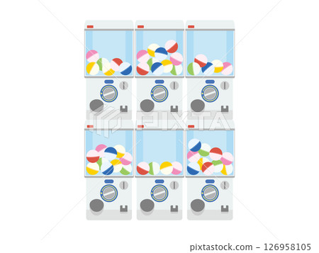 一排扭蛋機(白色)的插圖/扭蛋機、Gashapon 機 一排扭蛋機(白色)的插圖/扭蛋機、Gashapon 機 126958105