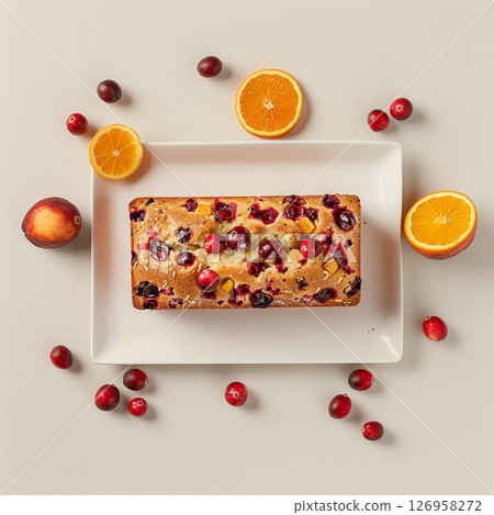 Loaf bread from cranberries and lemon recipe on white plant handmade 126958272
