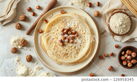 Hazelnut flour crepes flat bread gluten free on plate healthy food 126958345