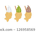 Taiyaki ice cream, soft serve ice cream illustration, vanilla, matcha, chocolate flavor 126958569